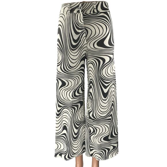 New Collection Black White Abstract High Rise Wide Leg Palazzo Trousers Pants S - Picture 1 of 5